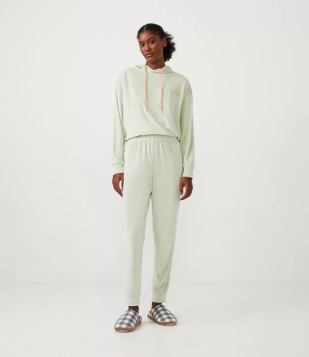 Pijama Longo Em Plush Com Capuz E Punho Ajustado Verde