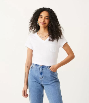 Blusa Básica Em Algodão Com Bolsinho Frontal Branco
