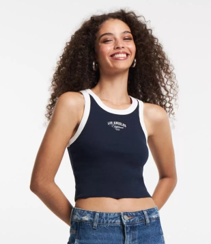 Blusa Regata Em Ribana Com Estampa Los Angeles Azul Marinho