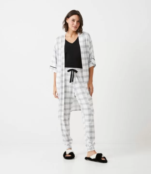 Robe Curto Em Viscolycra Com Estampa Xadrez Branco