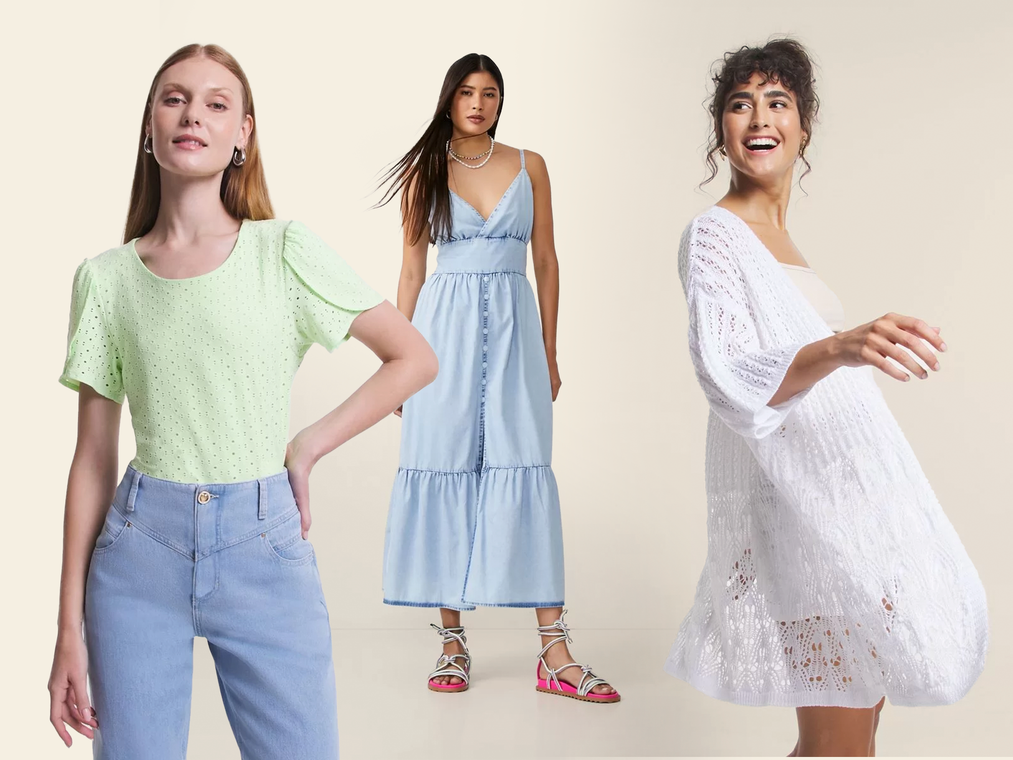 Mulheres vestidas com roupas paleta de cores claras