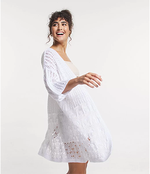 Kimono Em Tricô Alongado Com Mix De Pontos Branco