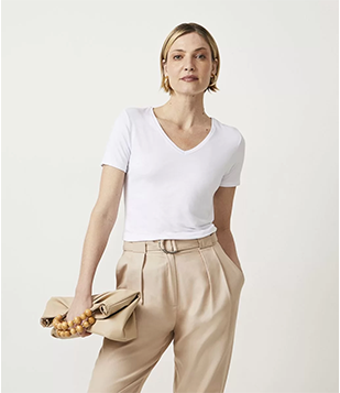 Blusa Básica Em Meia Malha Com Decote V Branco