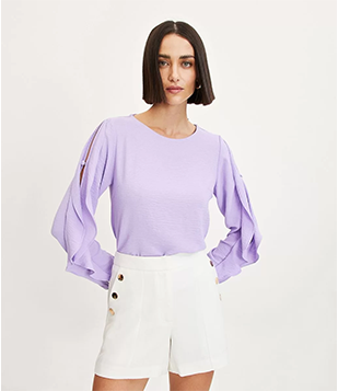 Blusa Texturizada Com Babados Nas Mangas Roxo
