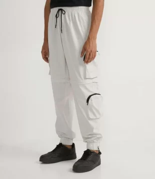 Calça Jogger Com Bolsos Cargo Que Vira Bermuda Branco