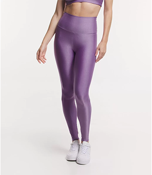 Calça Legging Esportiva Em Poliamida Canelada Com Cós Alto Lilás