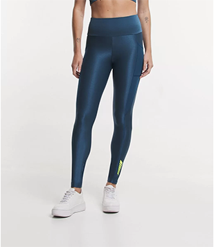 Calça Legging Esportiva Em Poliamida Com Bolso Lateral Em Tule Azul