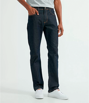 Calça Reta Jeans Com Costura Contrastante Azul