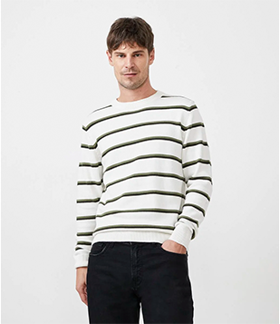 Suéter Em Tricô Com Listras E Detalhes Canelados Bege