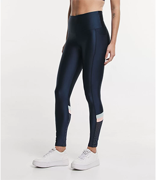 Calça Legging Esportiva Em Poliamida Com Recortes E Bolsinho Lateral Azul