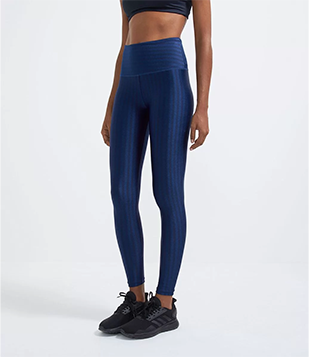 Calça Legging Esportiva Em Poliamida Texturizada Com Brilho E Cós Alto Azul Marinho