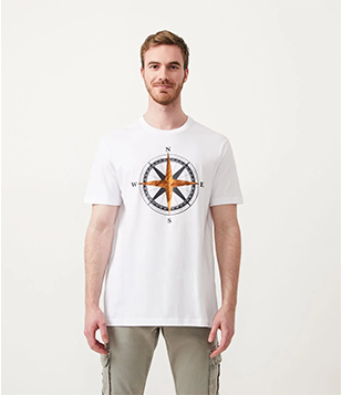 Camiseta Comfort em Algodão com Estampa Rosa dos Ventos Branco