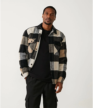 Jaqueta Overshirt em Veludo Xadrez com Forro em Sherpa Preto