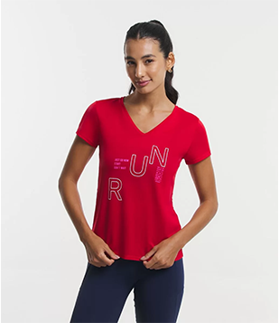 Camiseta Esportiva em Crepe com RUN Lettering Estampado Vermelho