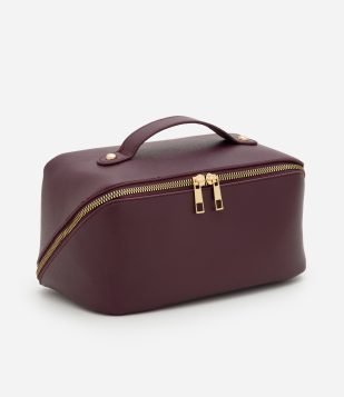 Necessaire Baú em PU com Fechamento em Zíper Vinho