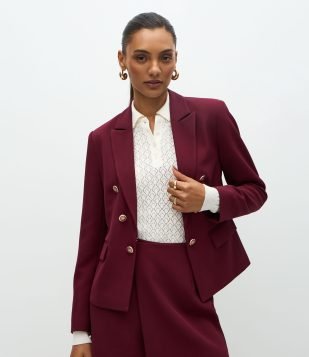 Blazer Slim Alfaiatado com Botões Diferenciados Bordô