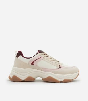 Tênis Chunky em PU Texturizado com Cadarço Multicores