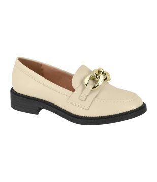  Sapato Mocassim com Detalhe de Corrente Dourada Vizzano Bege 