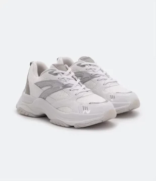 Tênis Jogging Em Material Sintético Com Recortes Branco/Cinza