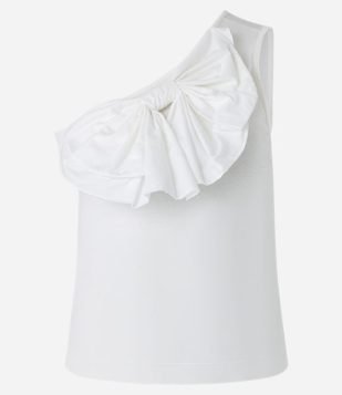 Blusa Ombro Só em Ribana com Laço no Decote Branco