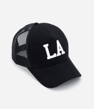 Boné Aba Curva com Tela e Bordado LA Preto