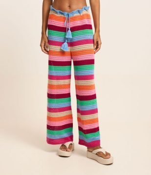 Saída de Praia Calça em Crochê com Amarração no Cós Multicores