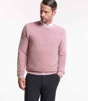 Suéter em Tricô Leve com Texturas Horizontais Rosa