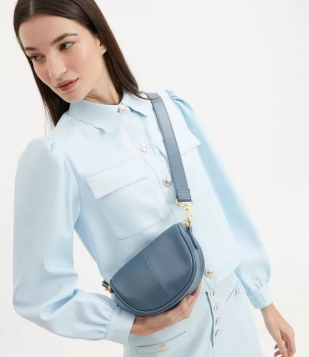 Bolsa Transversal Baguete Com Costura Contrastante Azul
