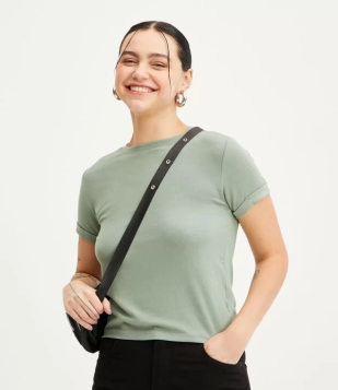 Blusa Em Viscose Com Dobra Na Manga Verde