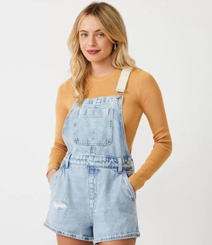 Macaquinho De Alça Em Jeans Com Bolsos E Barra Dobrada Azul