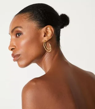 Brinco Argola em Metal Dupla com Detalhes Irregulares Dourado