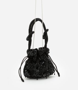 Bolsa Pequena com Alça de Mão e Toda Bordada de Miçangas Preto