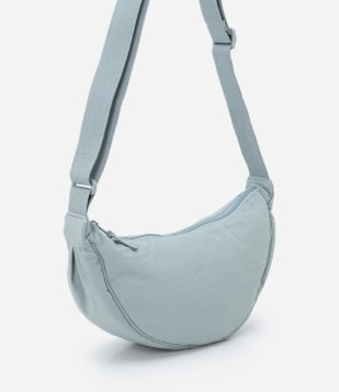 Bolsa Transversal Baguete com Alça Larga Azul Claro