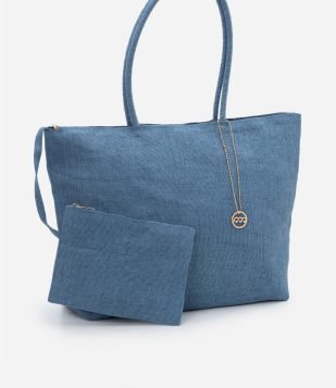 Bolsa de Praia Grande com Alças Finas e Nécessaire Azul