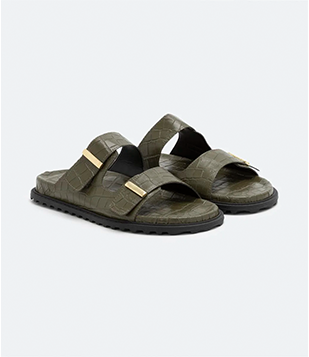 Sandália Rasteira com Textura Croco Verde (