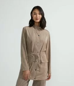 Jaqueta Parka Suede com Bolsos