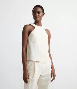 Blusa Regata em Jacquard com Textura Floral