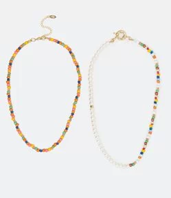 Colar Camadas em Miçangas e Pérolas sem Pingente