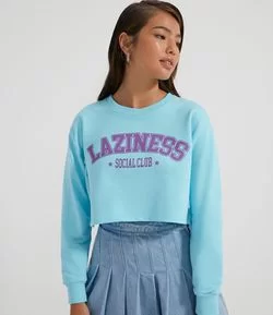 Blusão Cropped com Estampa Escrita Laziness