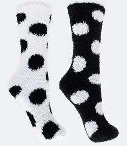 Kit 2 Meias em Chenille Estampa Poá