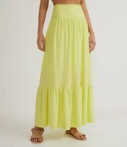 Saia Midi com Detalhes Trançados no Cós e Babado na Barra