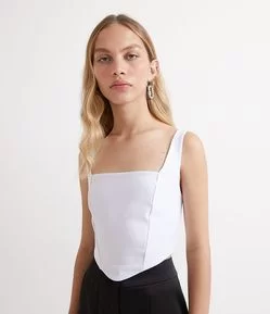 Blusa Regata Cropped em Ponto Roma com Barra em V