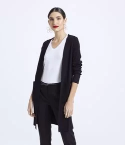 Cardigan Alongado Básico em Tricô com Bolsos