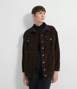 Jaqueta Oversized em Veludo Sem Estampa