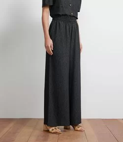 Calça Pantalona em Crepe com Cós Elástico