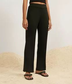 Calça Pantalona em Tricô Canelado