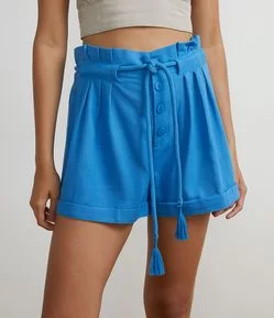 Short Clochard em Viscolinho com Cinto de Cordão