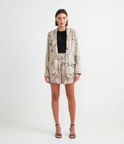 Blazer Alfaiataria Alongado em Viscose com Estampa Floral