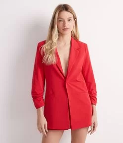 Blazer Alfaiataria Alongado em Crepe com Franzidos nos Punhos