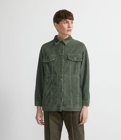 Jaqueta Oversized em Veludo Sem Estampa